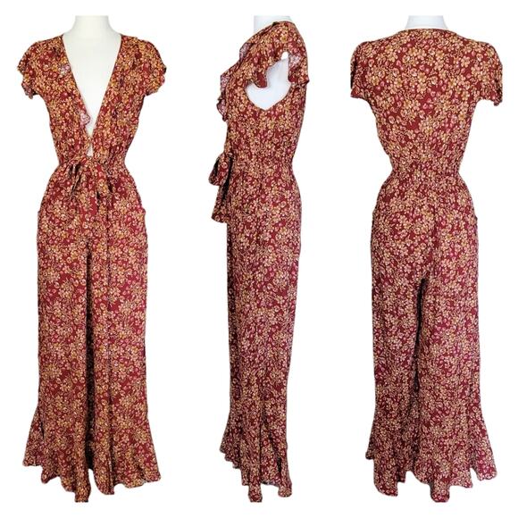 Kivari Quinn Tie Front Ruffle Jumpsuit Free People Capri Floral Jumpsuit - Picture 2 of 11